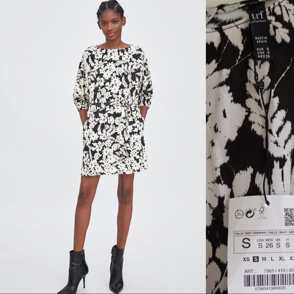Zara NWT Floral Buttoned & Belted Mini Dress Small - Picture 2 of 9